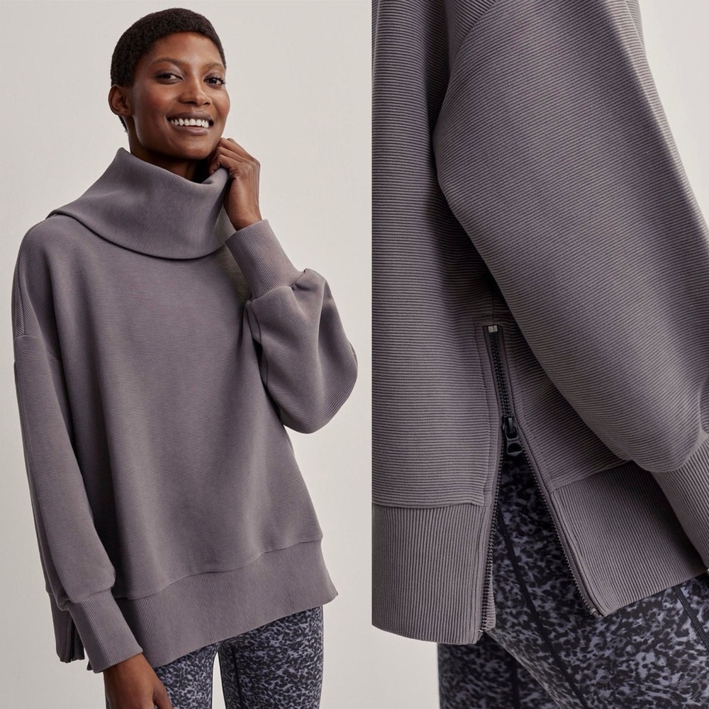 Varley Milton Sweat Deep Charcoal Grey Ribbed Long Sleeve Shirt Top